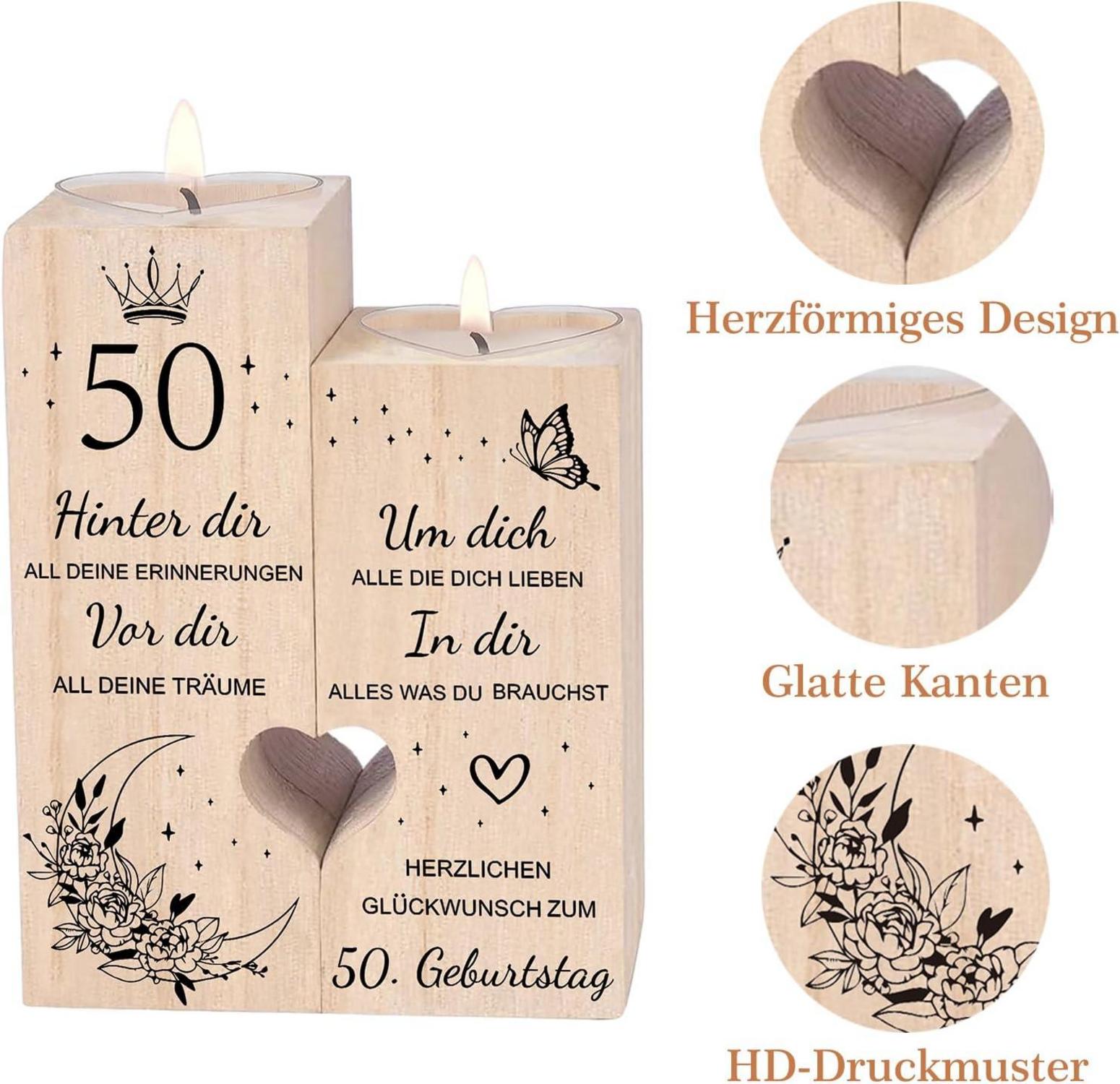 Holz Kerzenhalter Herzform 50. Geburtstag Deko Geschenk
