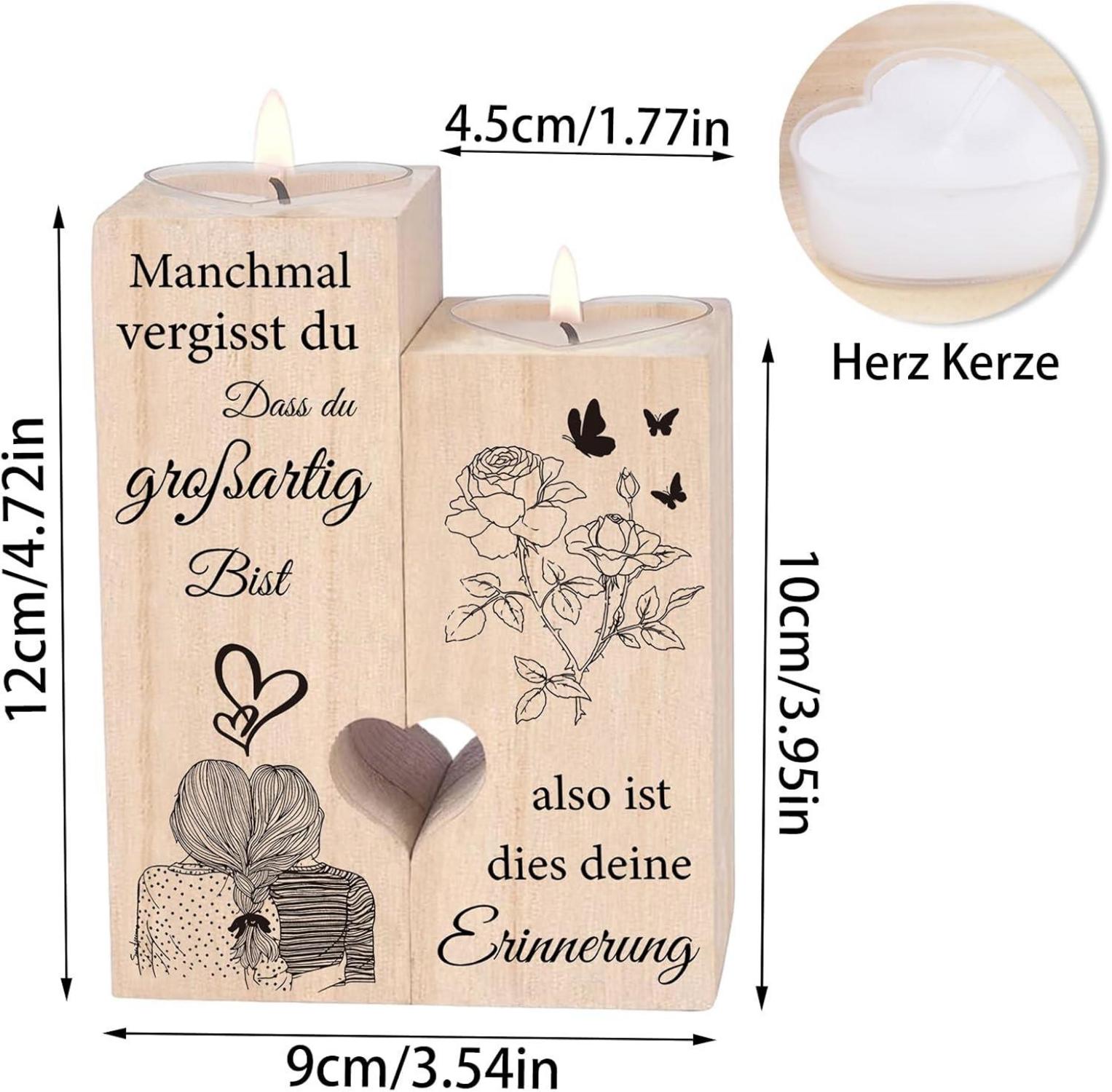 Herzförmiger Holz Kerzenständer Geschenk für Frauen Geburtstag Weihnachten