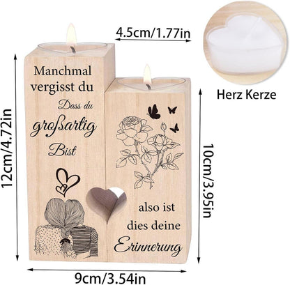 Herzförmiger Holz Kerzenständer Geschenk für Frauen Geburtstag Weihnachten