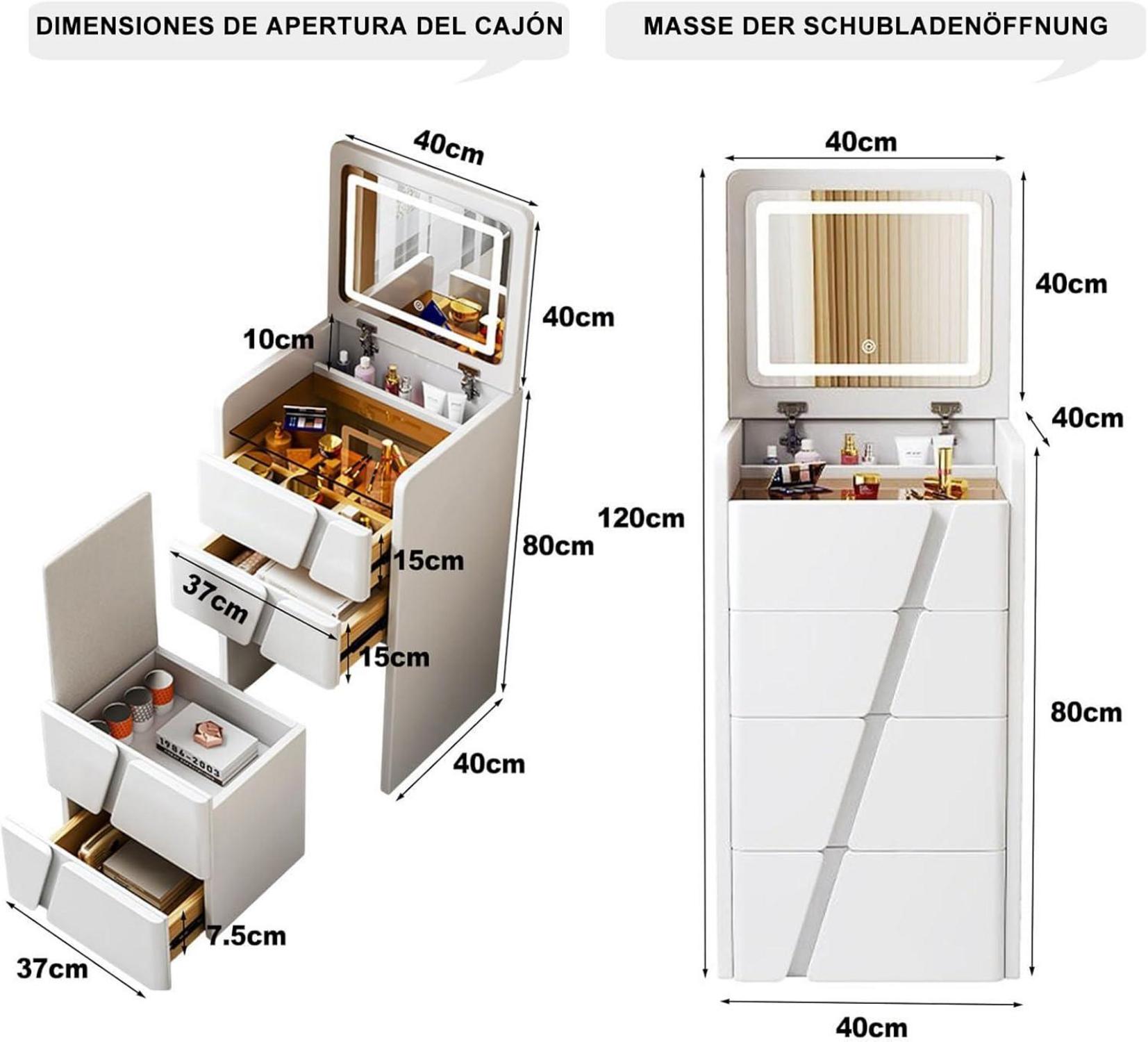 Kosmetiktisch Schminktisch mit Spiegel, Lichtern, Glasplatte, 4