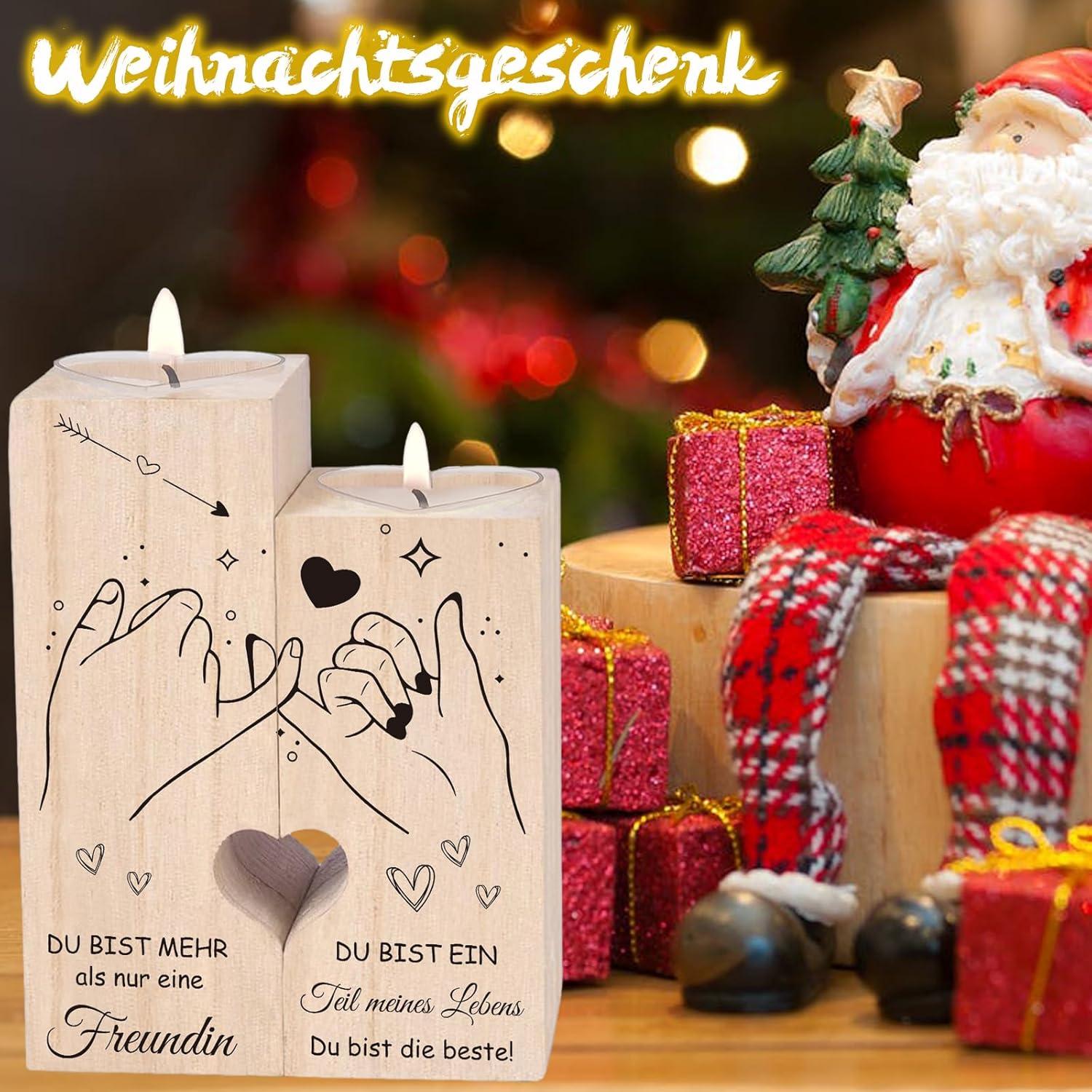 Beste Freundin Geschenke Herz Kerzenhalter Holz 2er Set 12x10x4.5cm