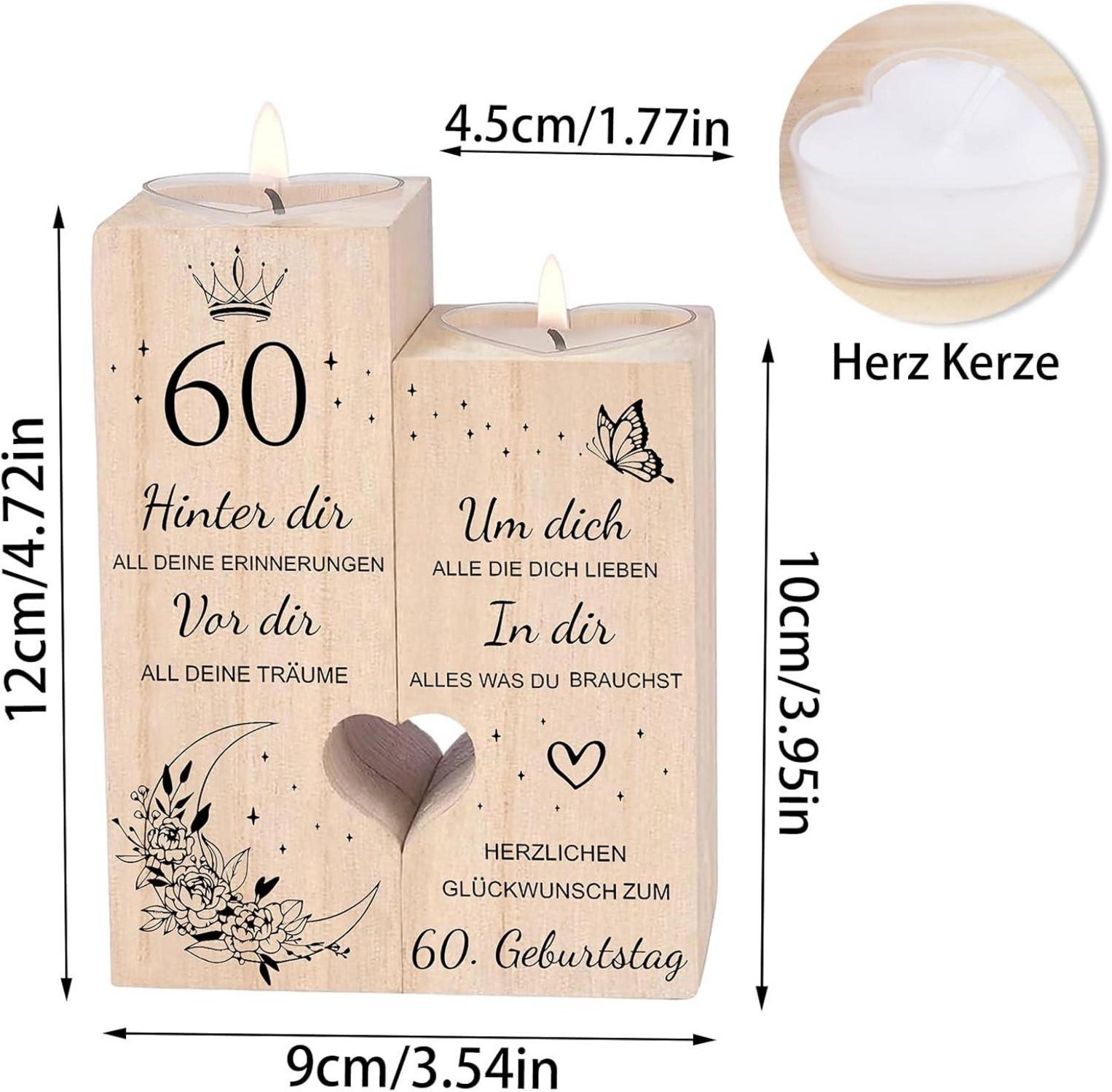 Herz Kerzenständer Holz 60. Geburtstag Geschenk Frau Mama Sister