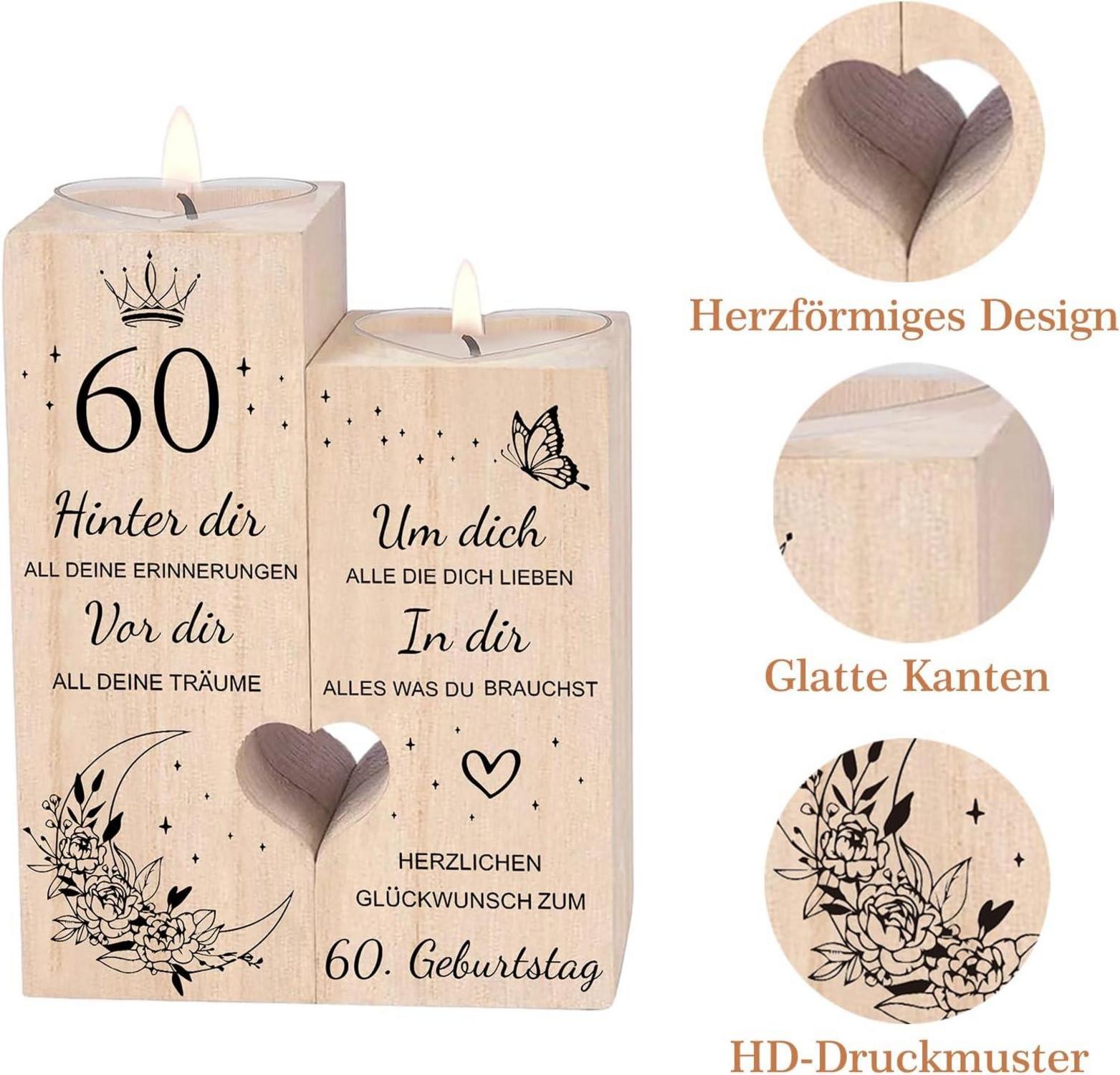 60. Geburtstag Kerzenhalter Holz Geschenk Deko Frau Mama Schwester