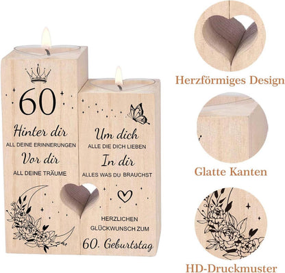 60. Geburtstag Kerzenhalter Holz Geschenk Deko Frau Mama Schwester