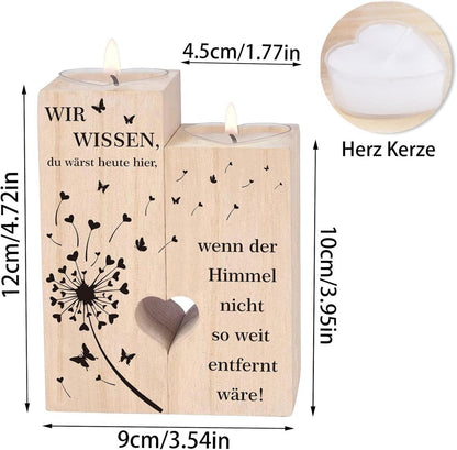 Trauergeschenk Herz Teelichthalter Holz Grabkerzen 12x10x4.5 cm
