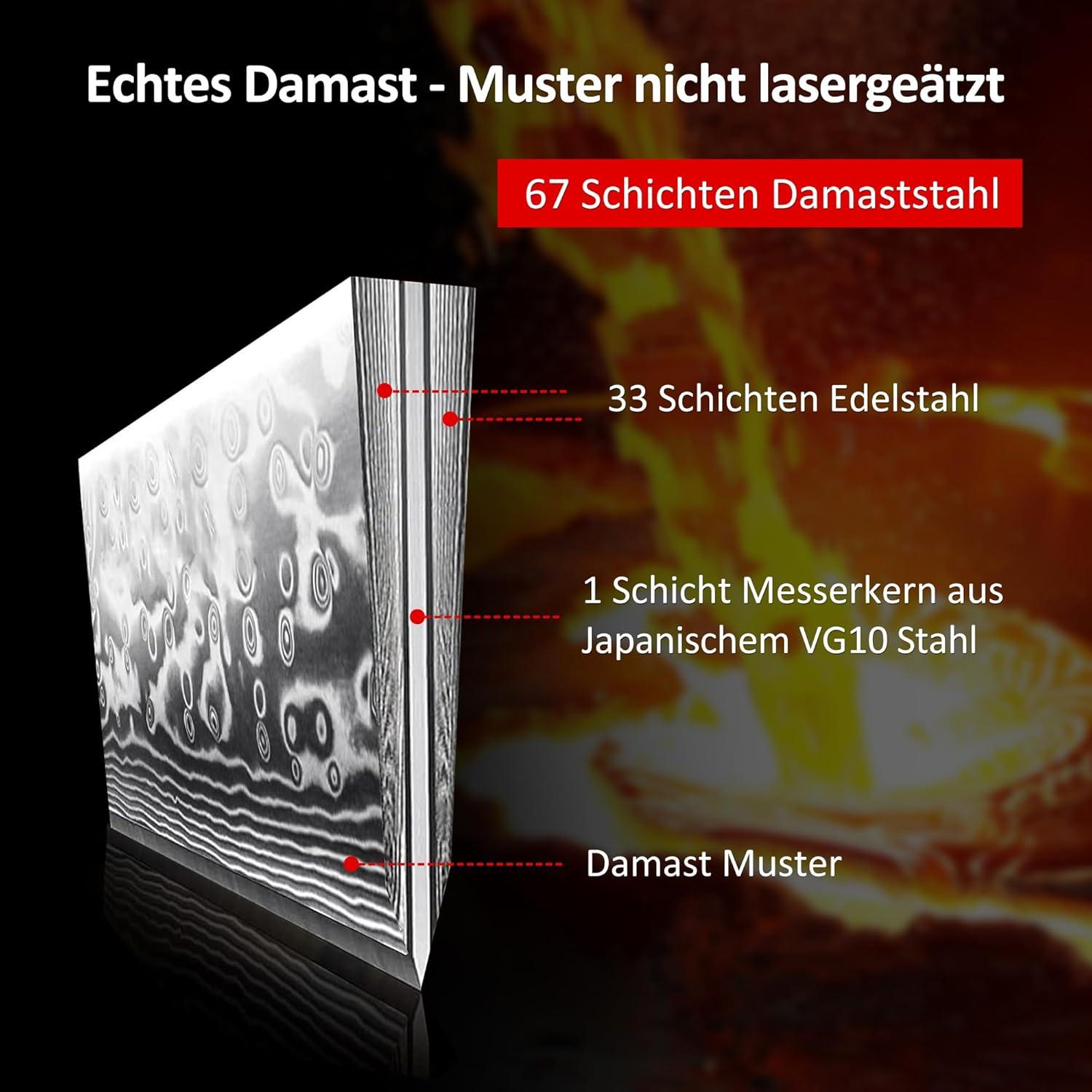 PAUDIN Damastmesser Kochmesser 20 cm Damaststahl G10-Griff