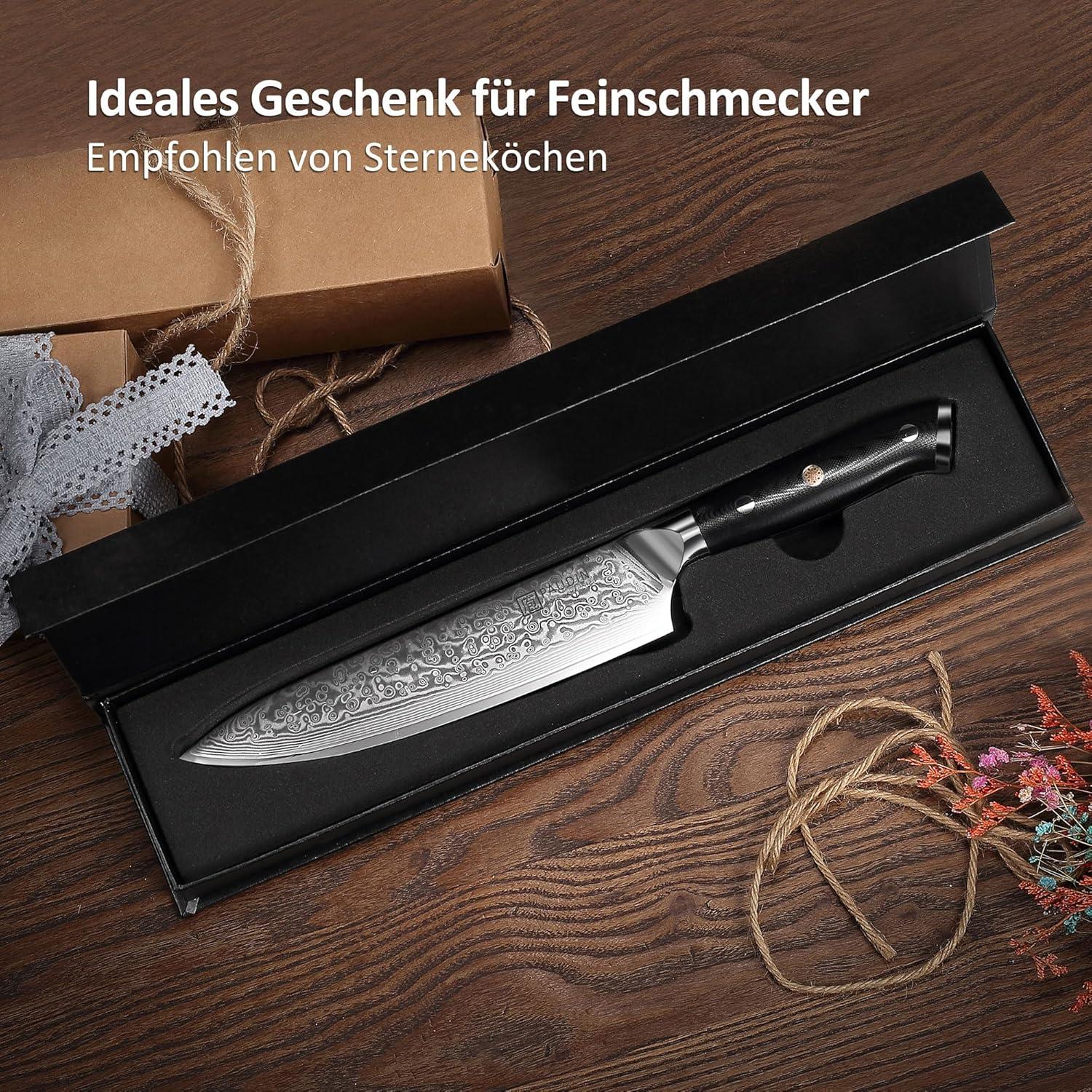 Damastmesser Kochmesser 20 cm Damaststahl Küchenmesser mit G10 Griff