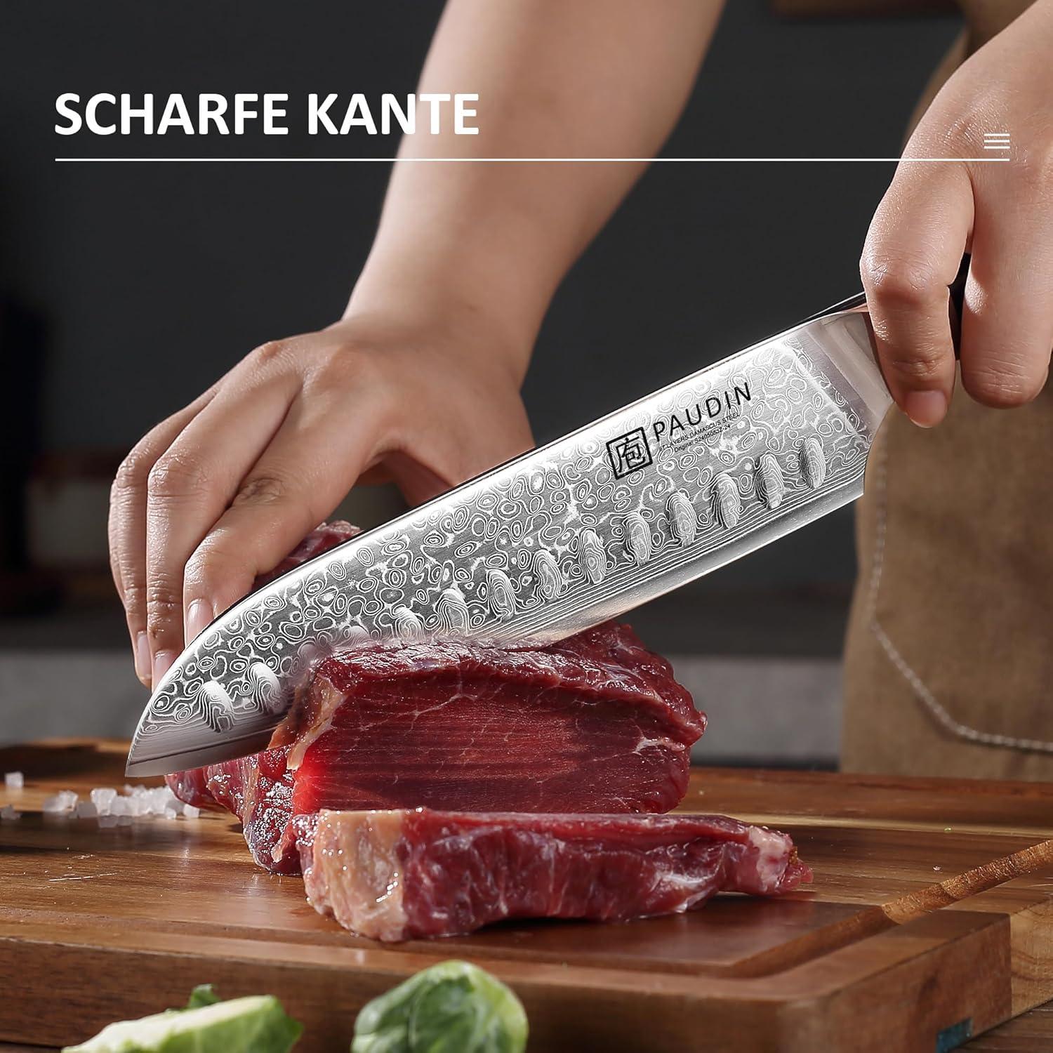 Damastmesser Set 3-teilig Ultra Scharfes Santoku Küchenmesser VG10