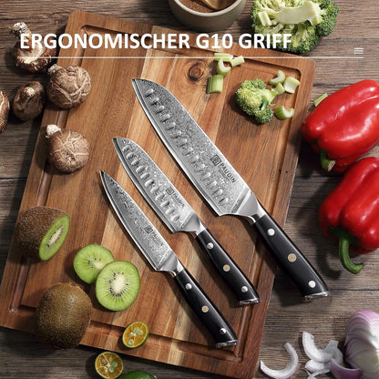PAUDIN Damastmesser Set 3-teilig Santoku Küchenmesser VG10 Kern