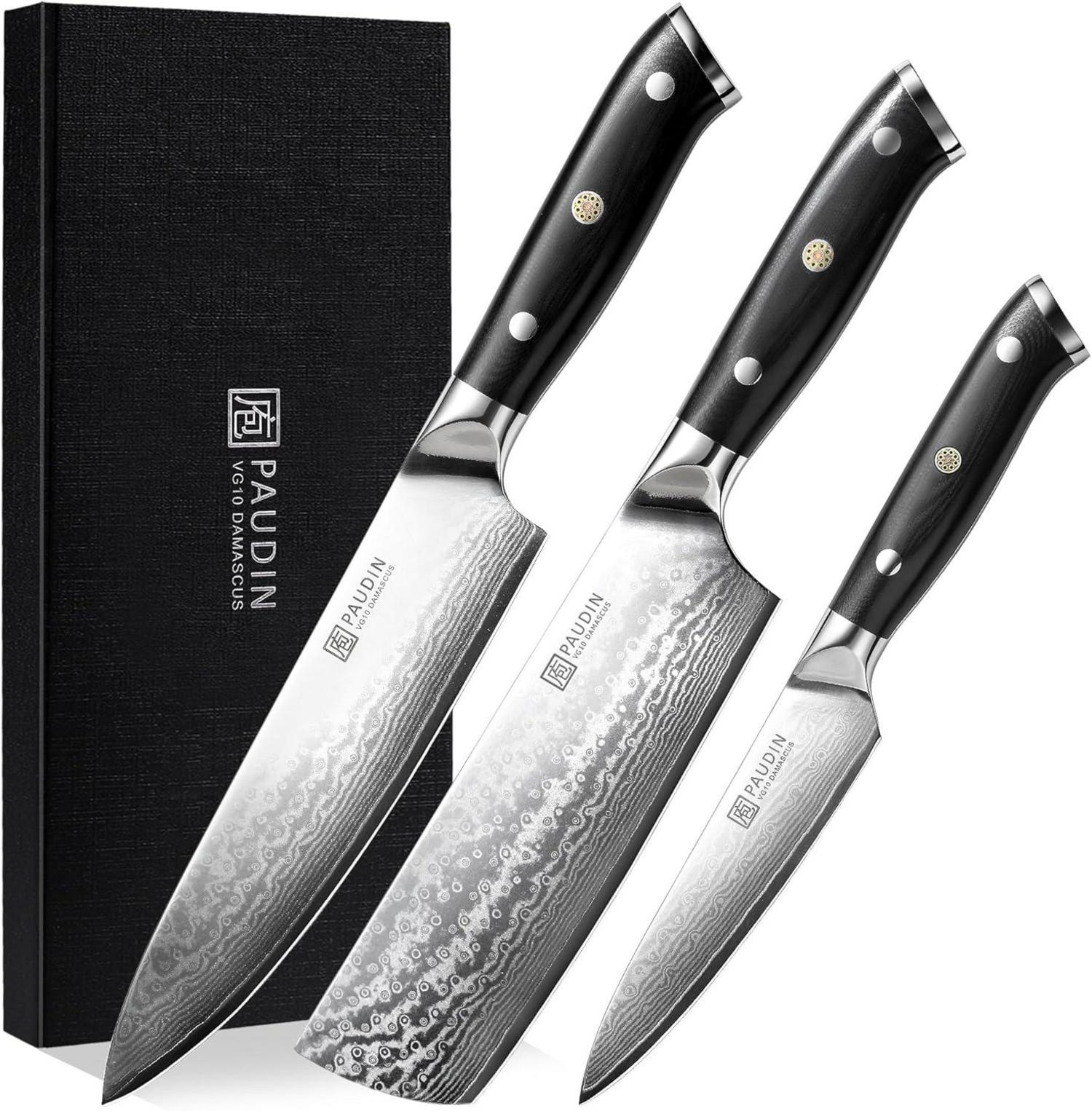 Damastmesser Set 3-tlg. VG10 G10 Griff