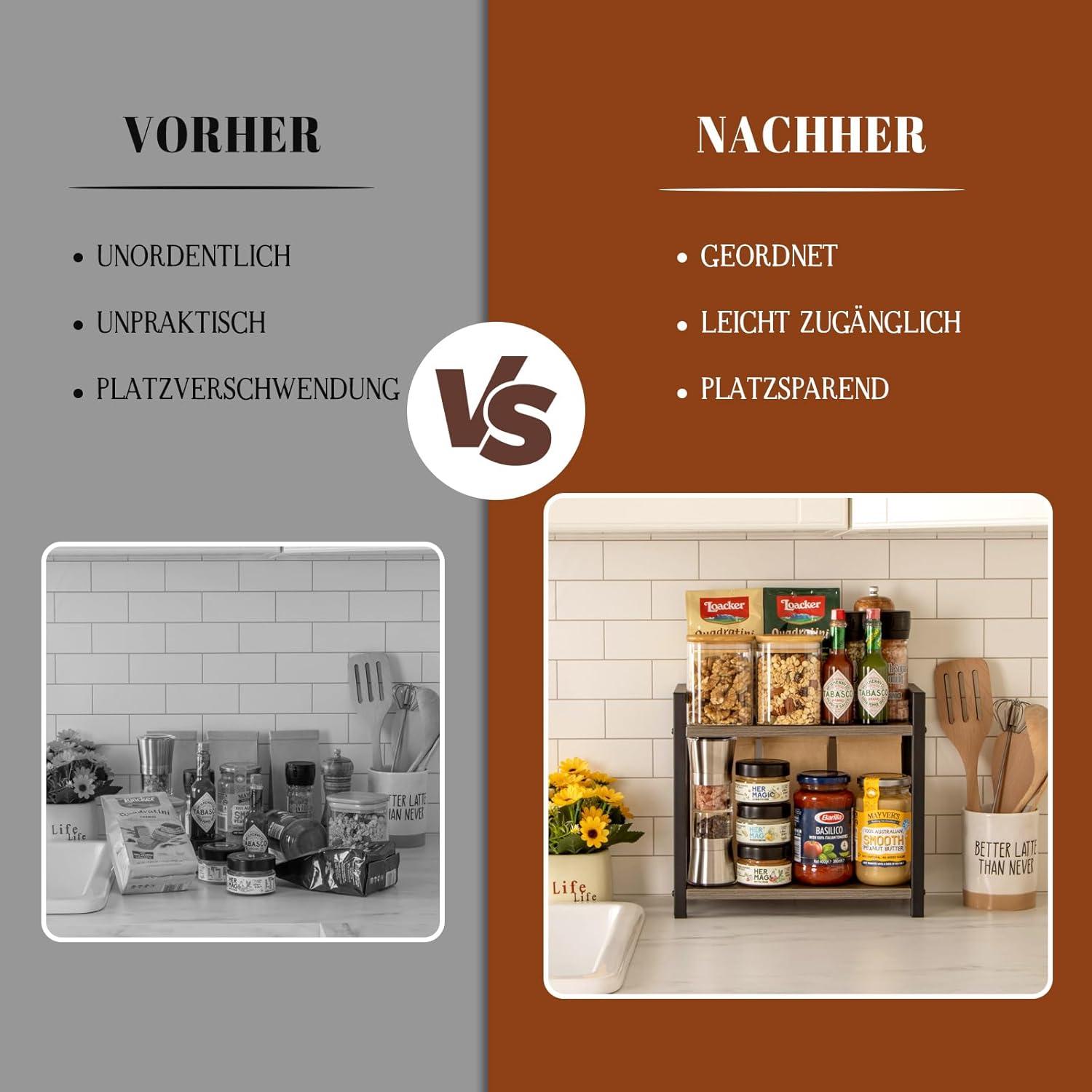 Holz Gewürzregal 2 Tier Küche Organizer Badezimmer Grau