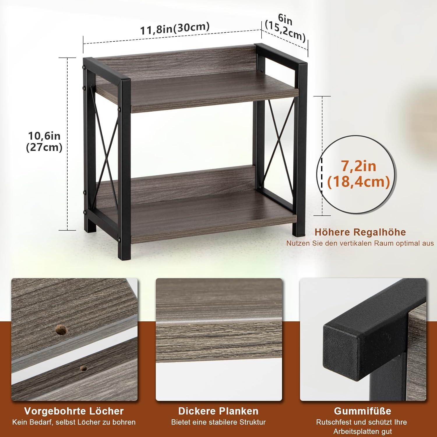 ANBOXIT Gewürzregal Arbeitsplatte Holz 2 Tier Organizer Küche Aufbewahrung Grau