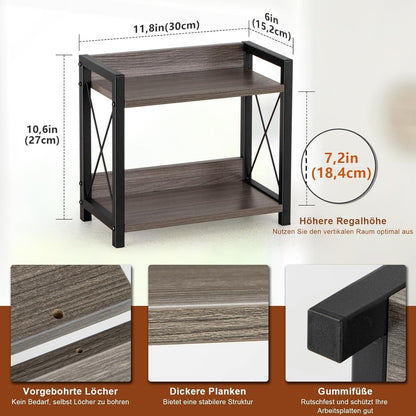 ANBOXIT Gewürzregal Arbeitsplatte Holz 2 Tier Organizer Küche Aufbewahrung Grau