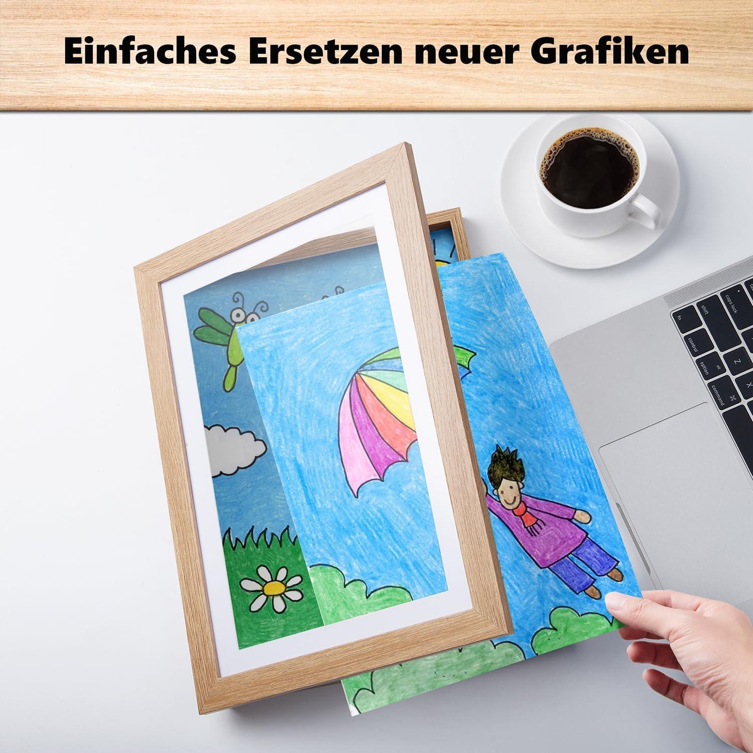 Kromapolis Kinderzeichnungen A4 Bilderrahmen Set 4 Stück Holzfarbe Acrylglas