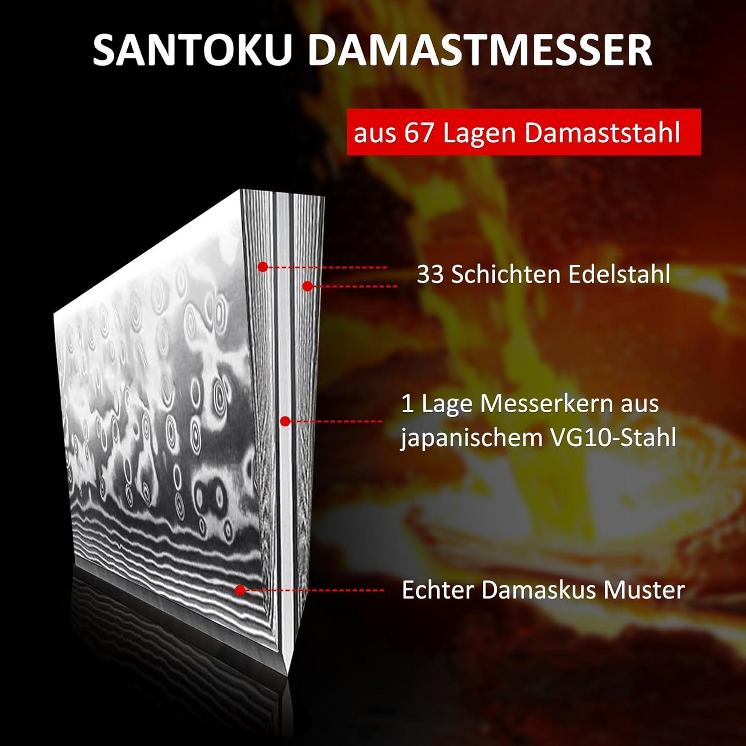 Santokumesser Damaststahl 17 cm Japanischer VG10-Kern