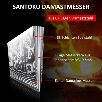 Santokumesser Damaststahl 17 cm Japanischer VG10-Kern