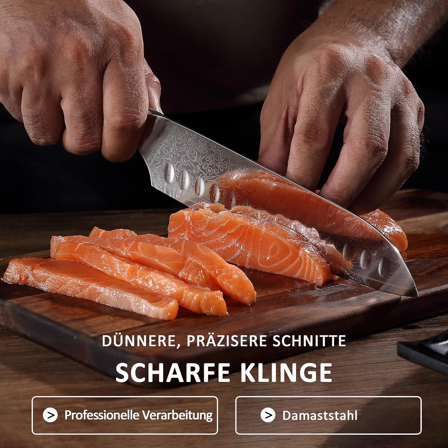 Santokumesser Damaststahl 17 cm Ultra Scharf Küchenmesser VG10-Kern