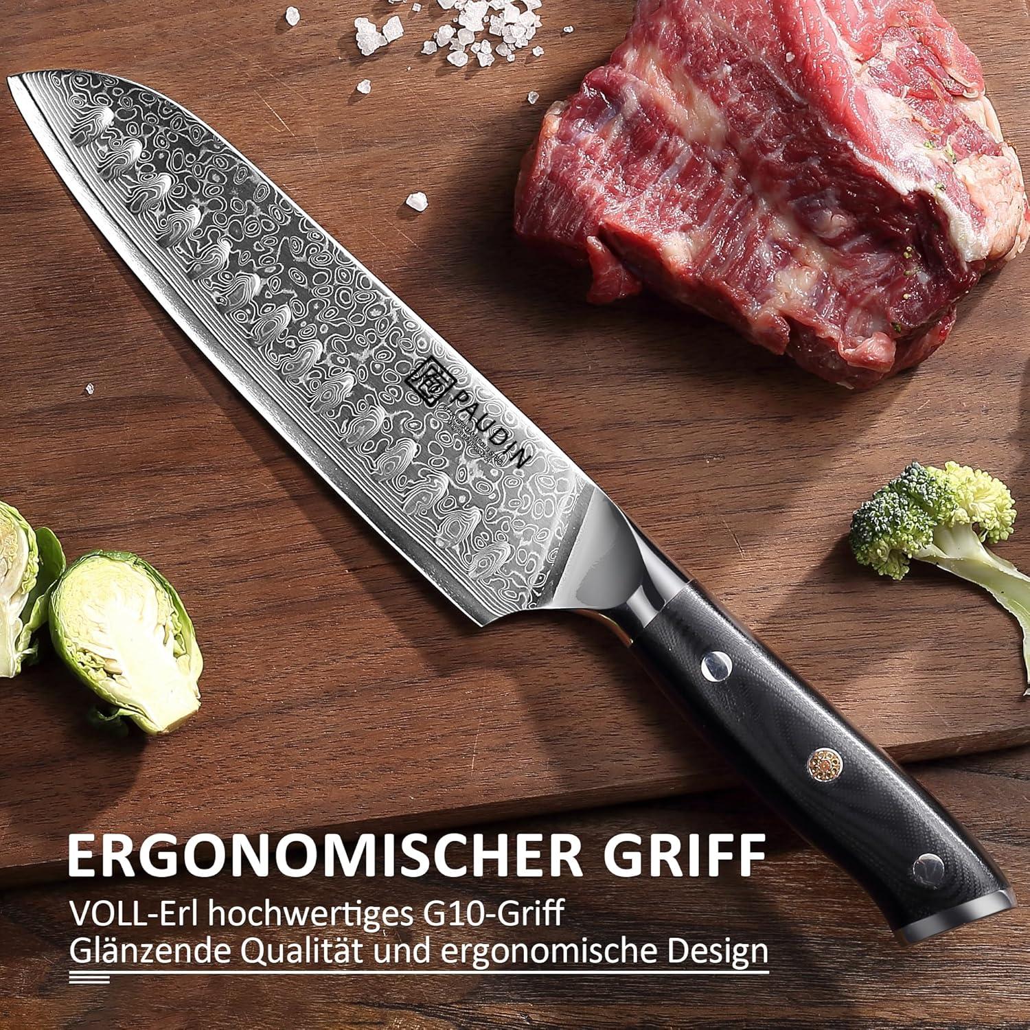 Santokumesser Damaststahl 17cm Ultra Scharf Japan VG10 Kern G10-Griff