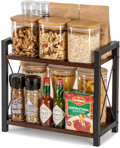 Gewürzregal Holz 2 Tier Organizer Küche Aufbewahrung Braun