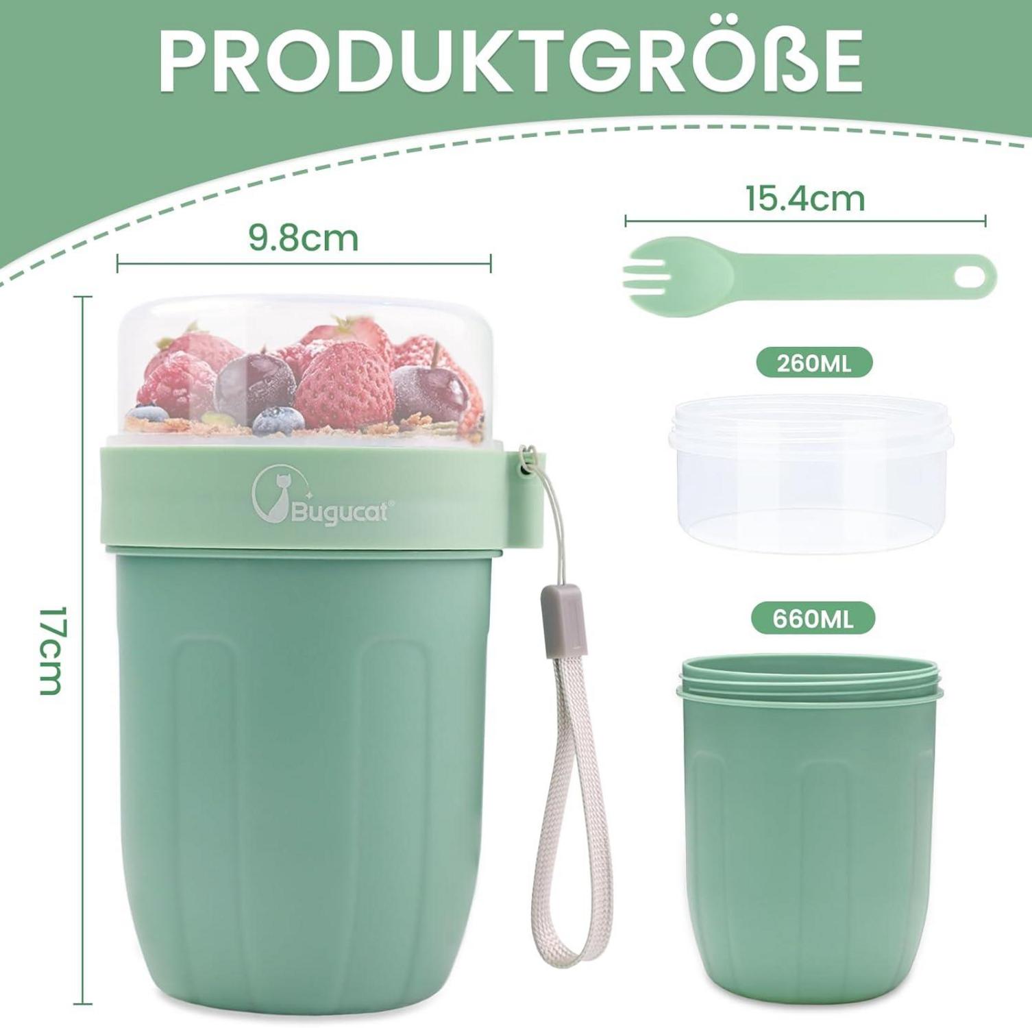 Bugucat Müslibecher to Go 920ML, 2in1 Joghurtbecher & Müsli