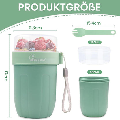 Bugucat Müslibecher to Go 920ML, 2in1 Joghurtbecher & Müsli