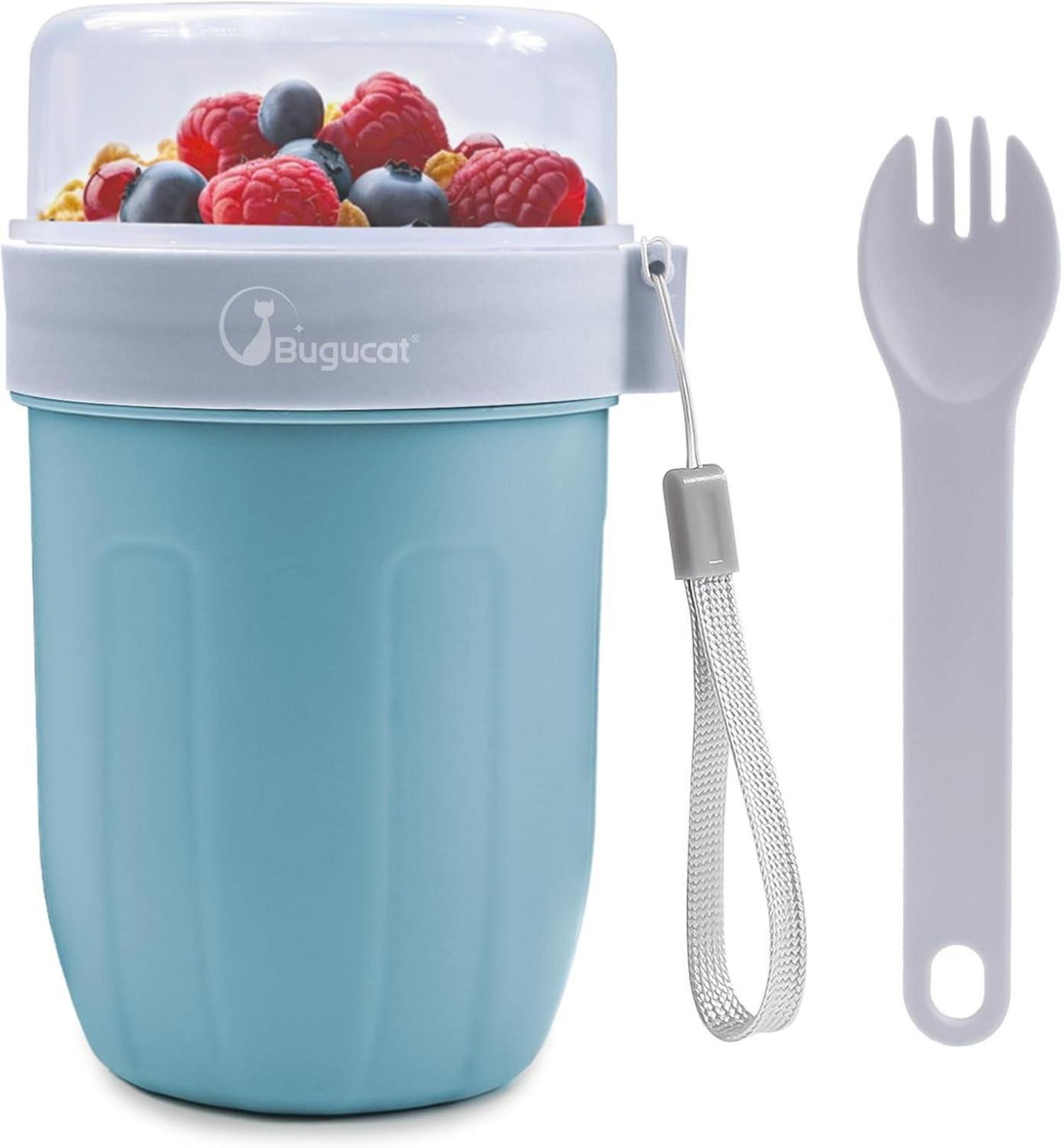 Bugucat Müslibecher to Go 660ML+260ML mit Löffel Blau