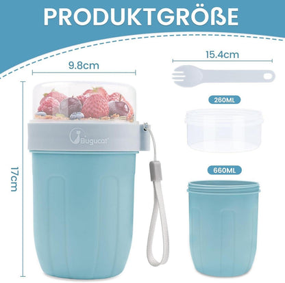Bugucat Müslibecher to Go 660ML+260ML Blau - 2in1