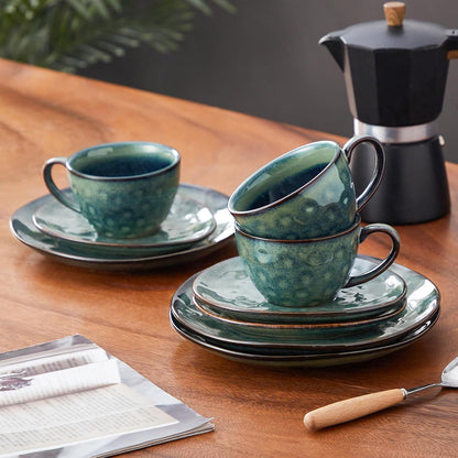 12-teiliger Kaffeeservice Steingut, Vintage Grün