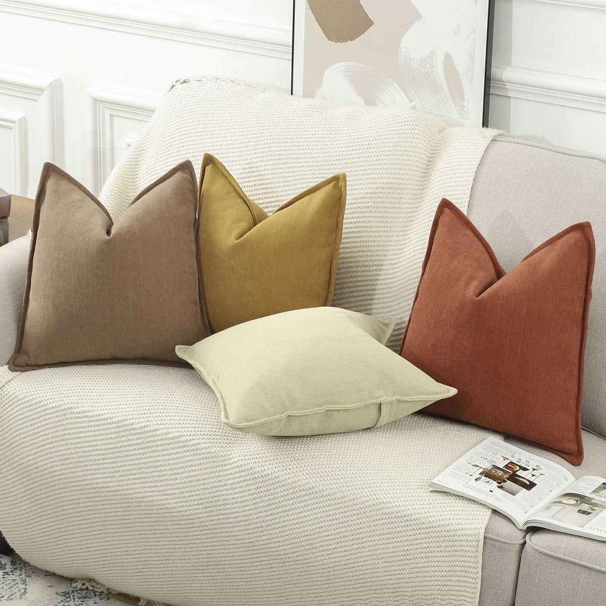 2x Chenille Kissenbezug 65x65 cm Senfgelb – Weich & Dekorativ