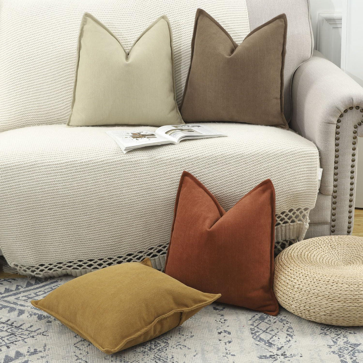 2x Chenille Kissenbezug 65x65 cm Senfgelb – Weich & Dekorativ