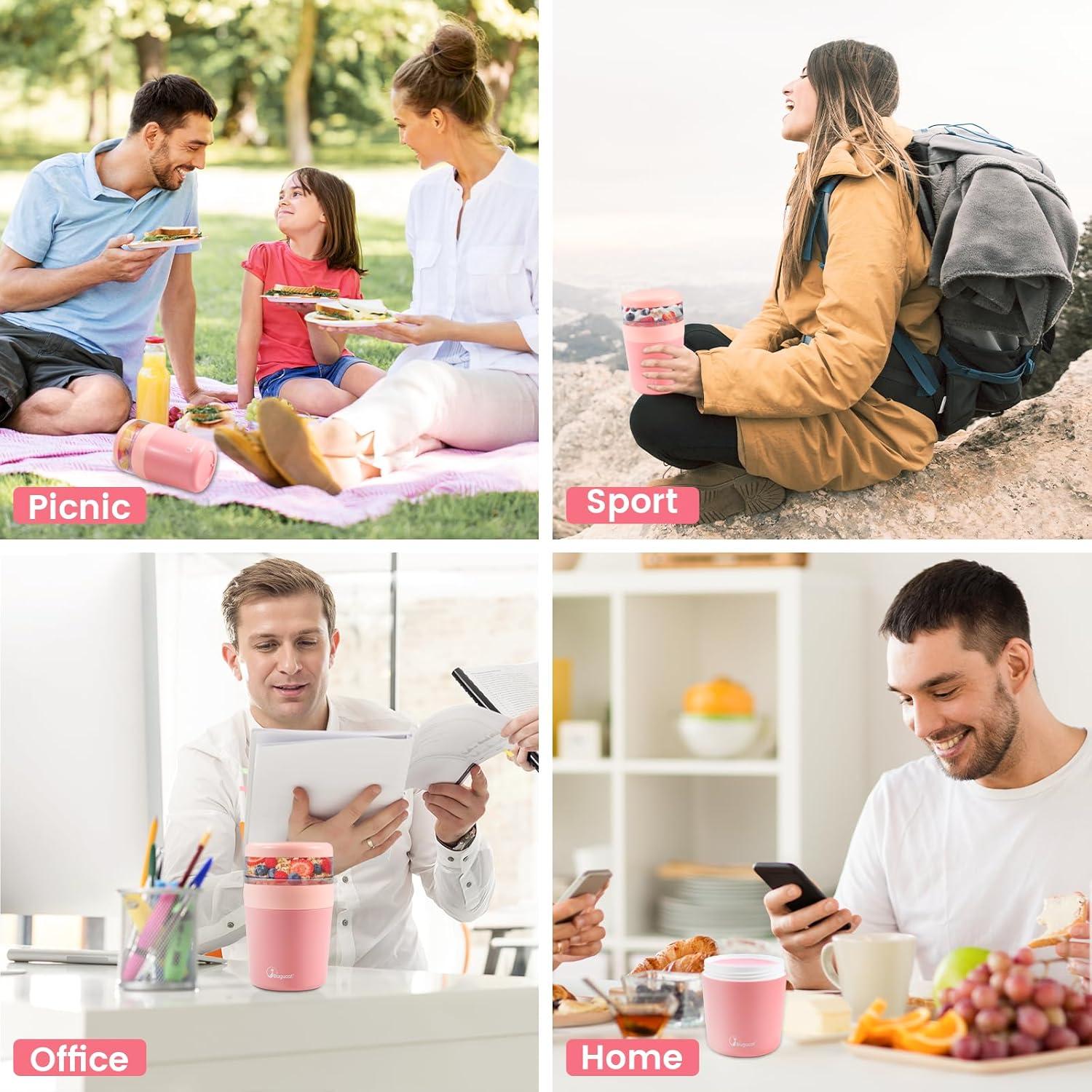 Müslibecher to Go 2in1 500ml+150ml transparent Rosa