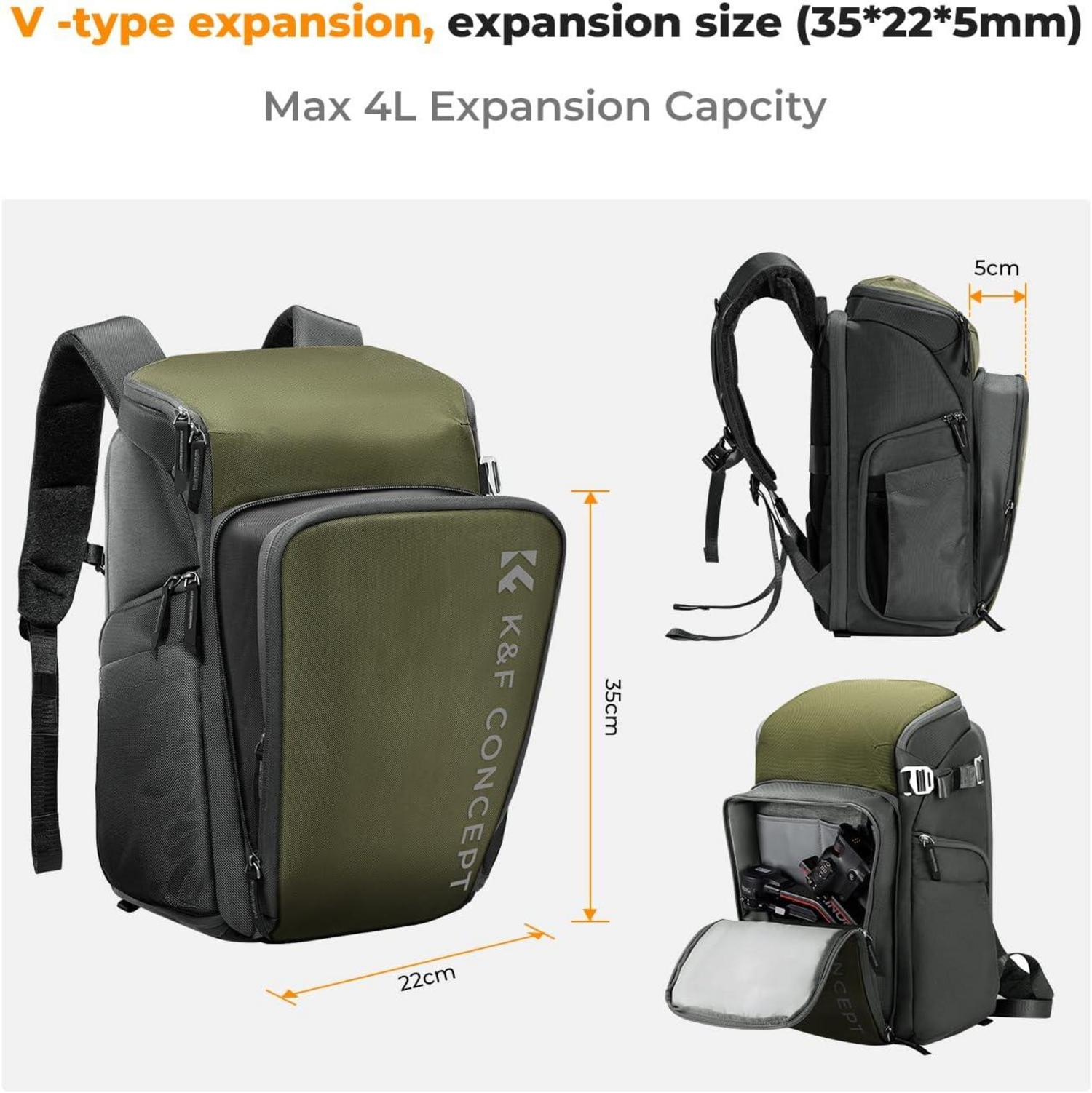 K&F Concept Kamerarucksack 25L Fotorucksack 16Zoll-Laptopfach Canon Nikon Sony