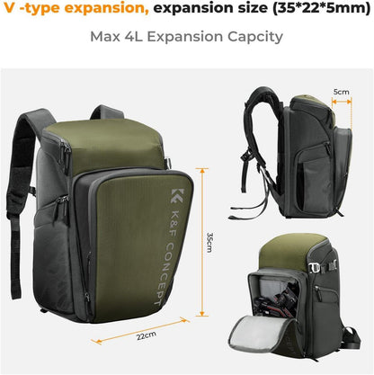 K&F Concept Kamerarucksack 25L Fotorucksack 16Zoll-Laptopfach Canon Nikon Sony