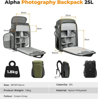 K&F Concept Kamerarucksack 25L Fotorucksack 16Zoll-Laptopfach Canon Nikon Sony