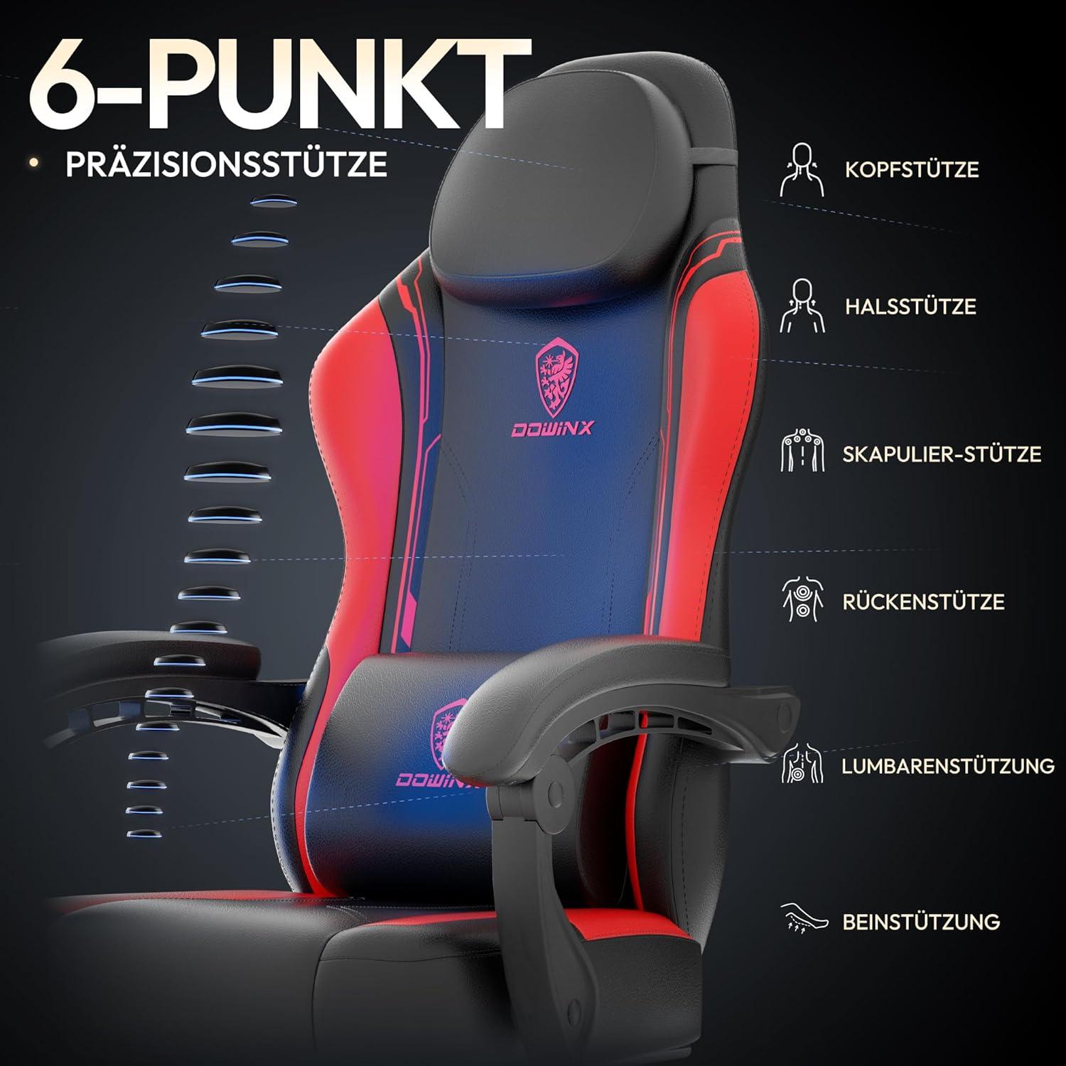 Gaming Stuhl Racer, ergonomisch, PU Leder, Lendenwirbelstütze, breite
