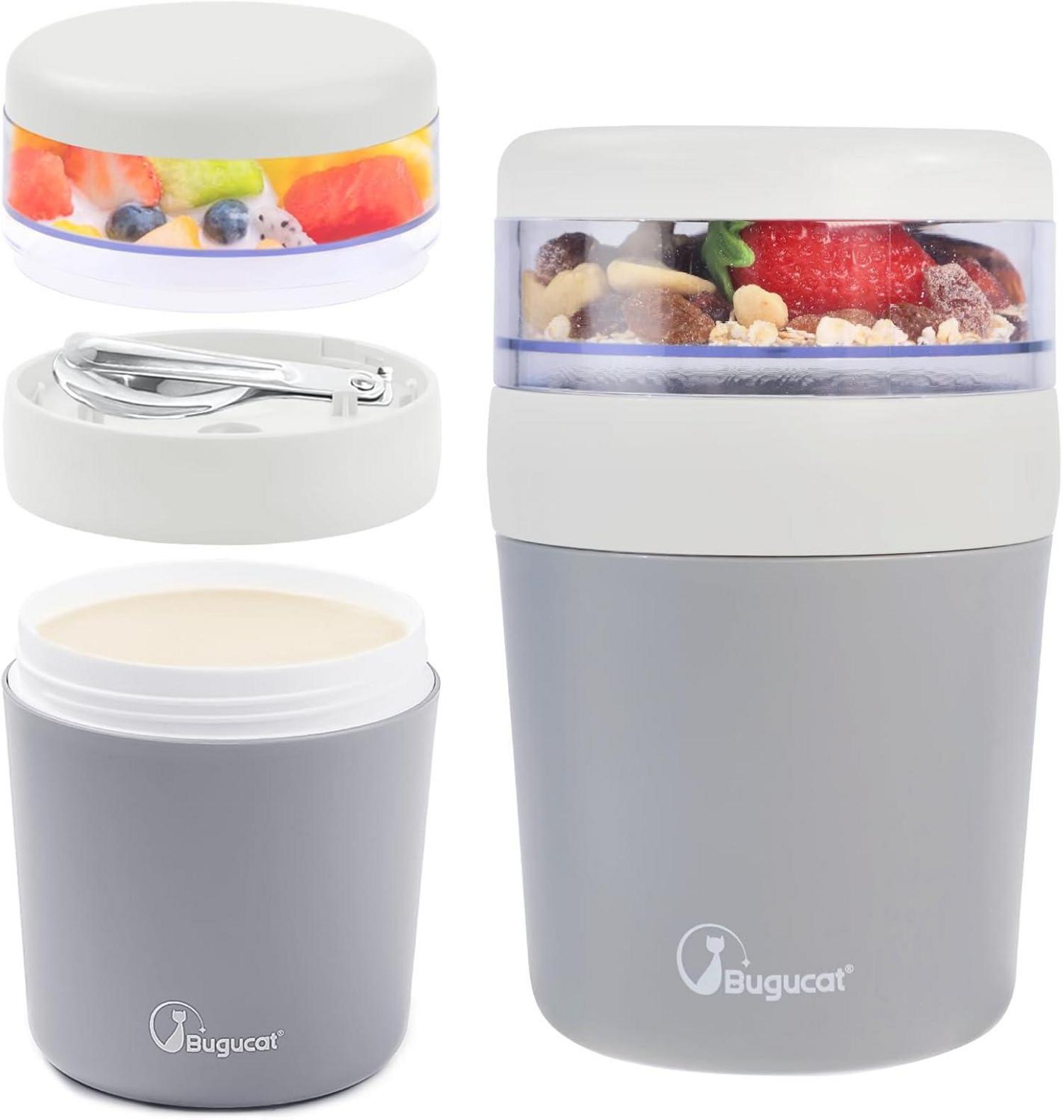 Bugucat 2in1 Müslibecher to Go 650ml Grau