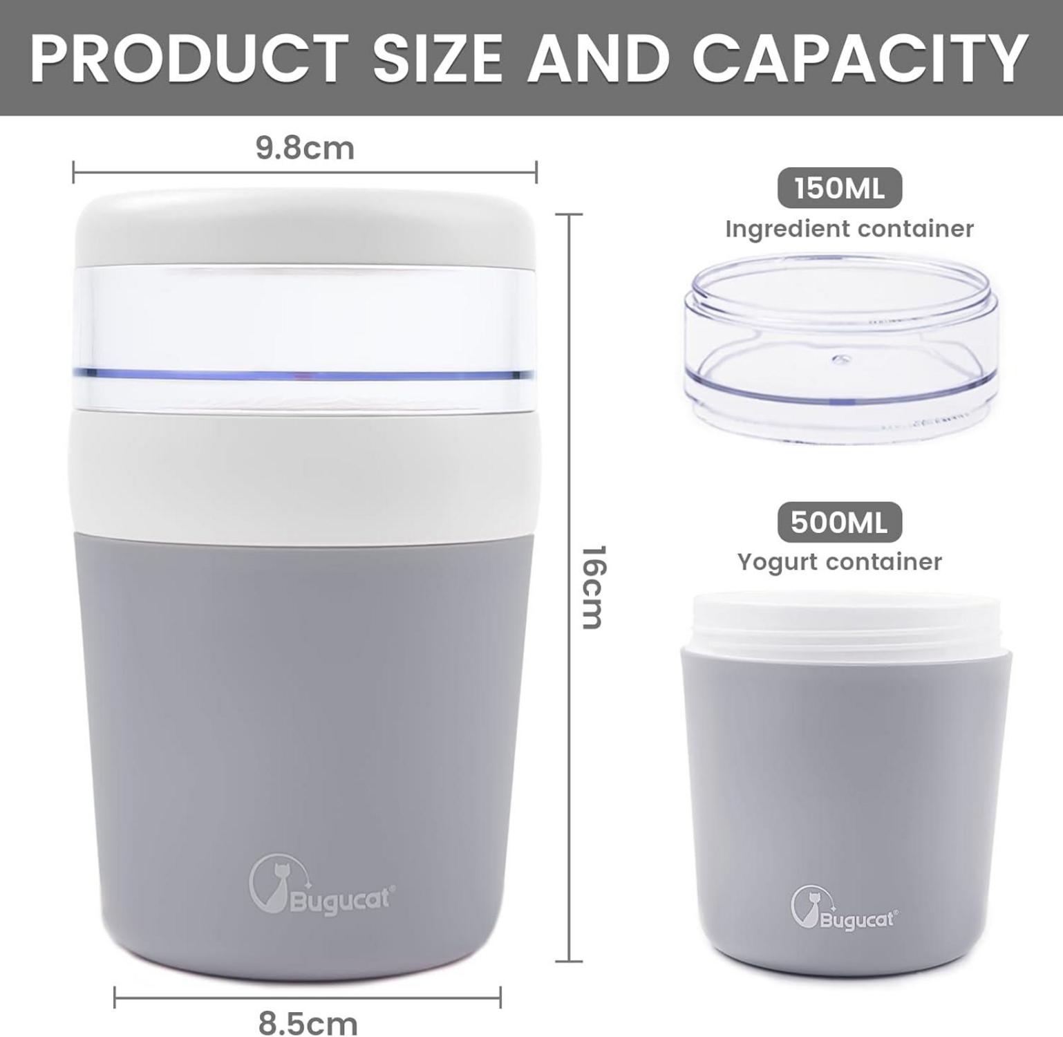 Bugucat Müslibecher to Go 500ml+150ml Grau mit Löffel