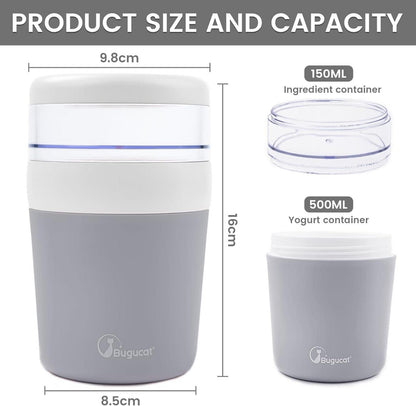 Bugucat Müslibecher to Go 500ml+150ml Grau mit Löffel