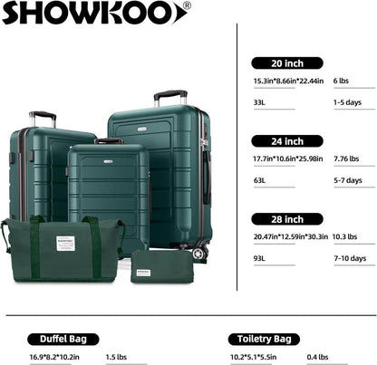 SHOWKOO Koffer Set Klein Hartschale Leicht Handgepäck 4 Rollen TSA Armeegrün