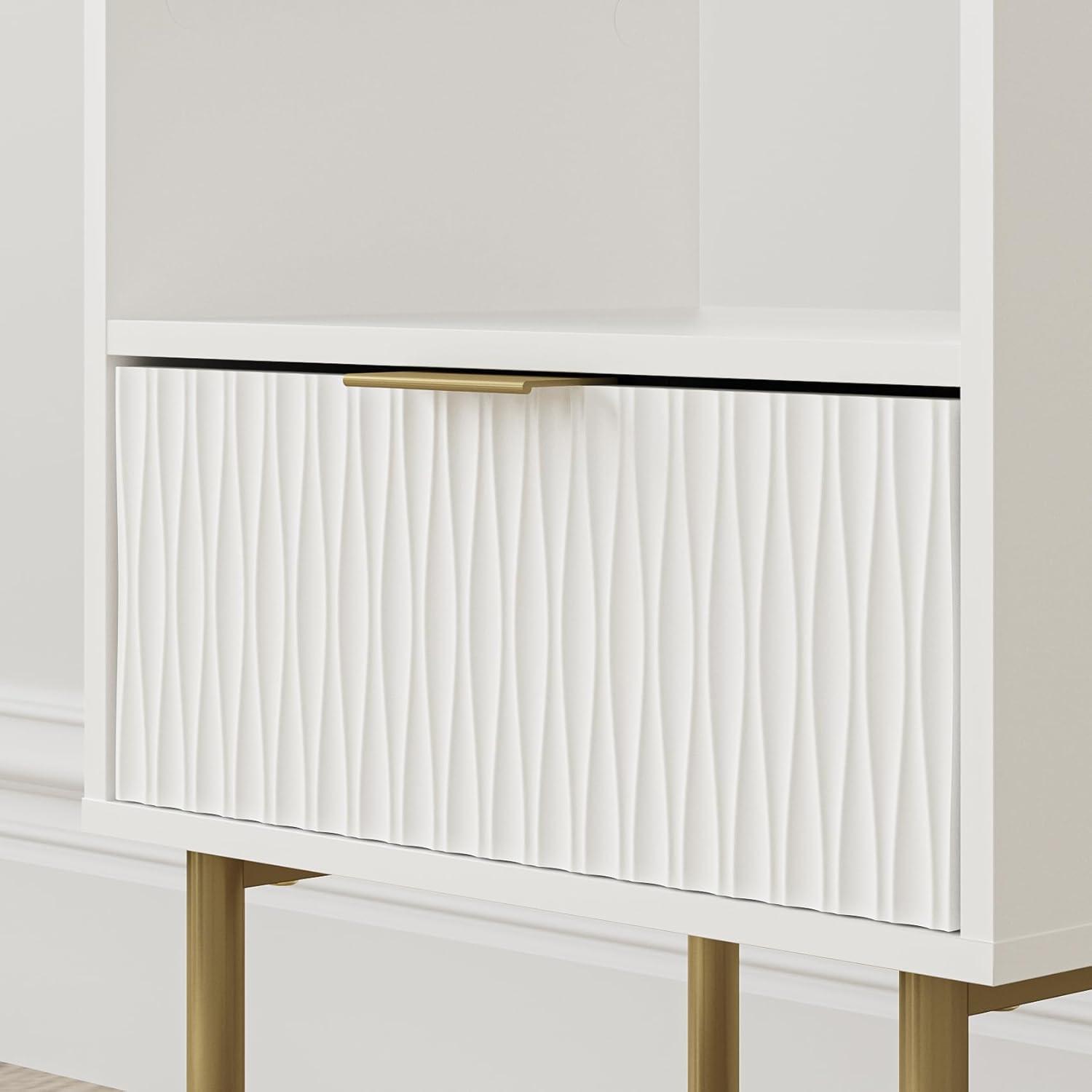 Nachttisch Weiß Gold Offene Ablage Schublade Modern 56cm