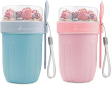 Müsli Cup to Go Becher mit Löffel Blau Rosa 2in1 Becher Unterwegs