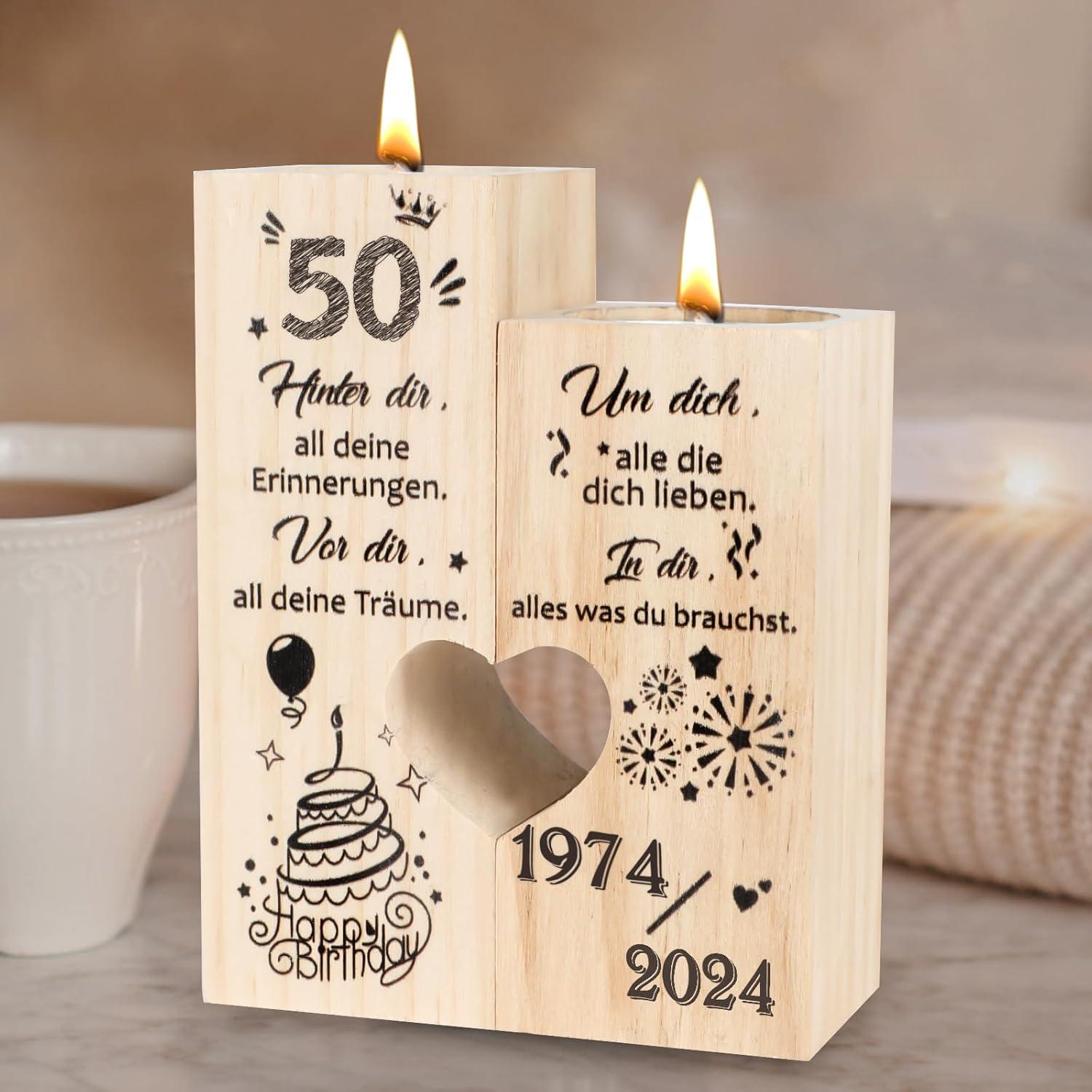 Deko 50. Geburtstag Kerzenständer Holz Personalisiert Mama
