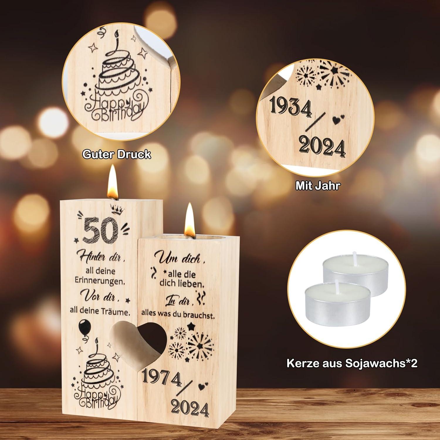 Personalisierter Holz-Kerzenständer 50. Geburtstag Deko
