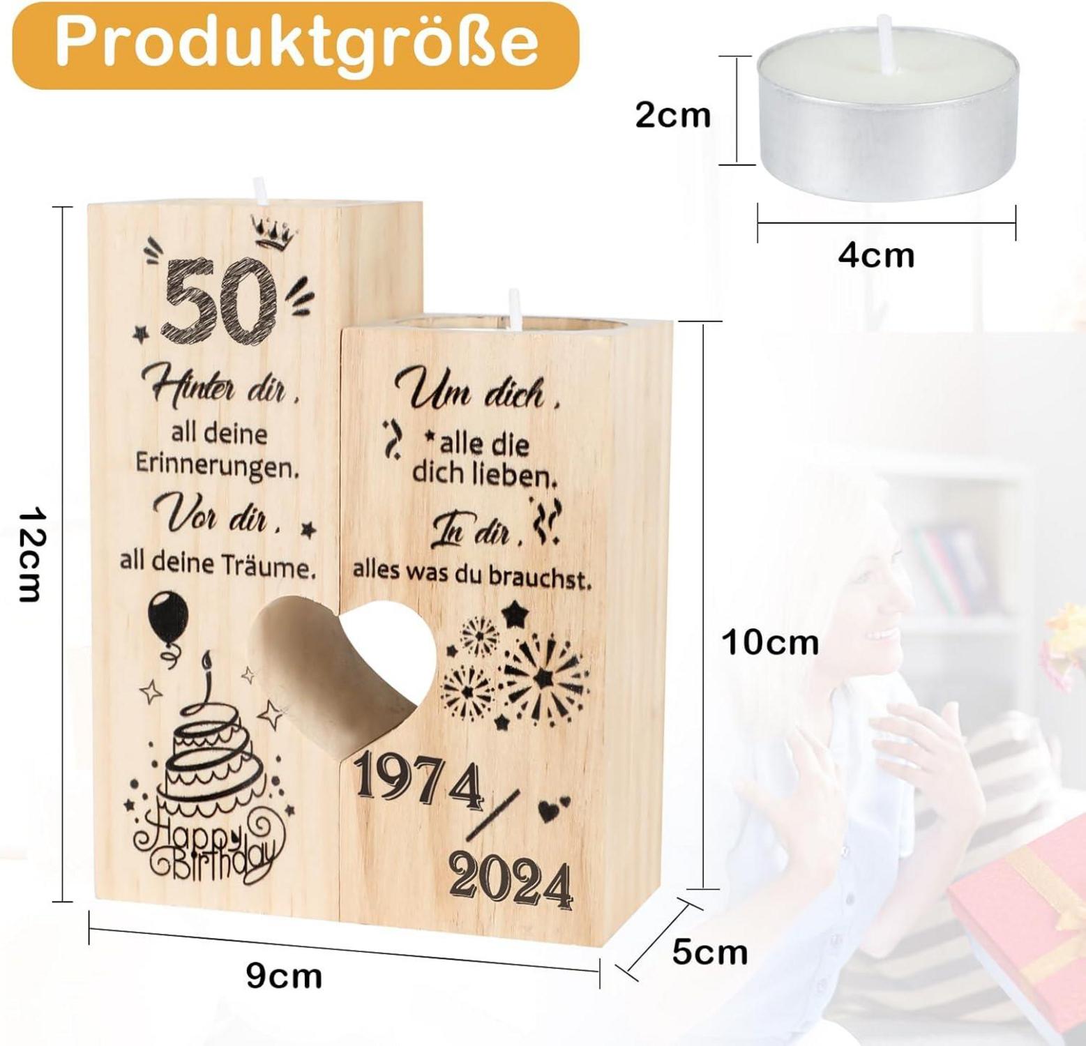 Personalisierter Holz Kerzenständer zum 50. Geburtstag - Deko Geschenk für Frau Mann