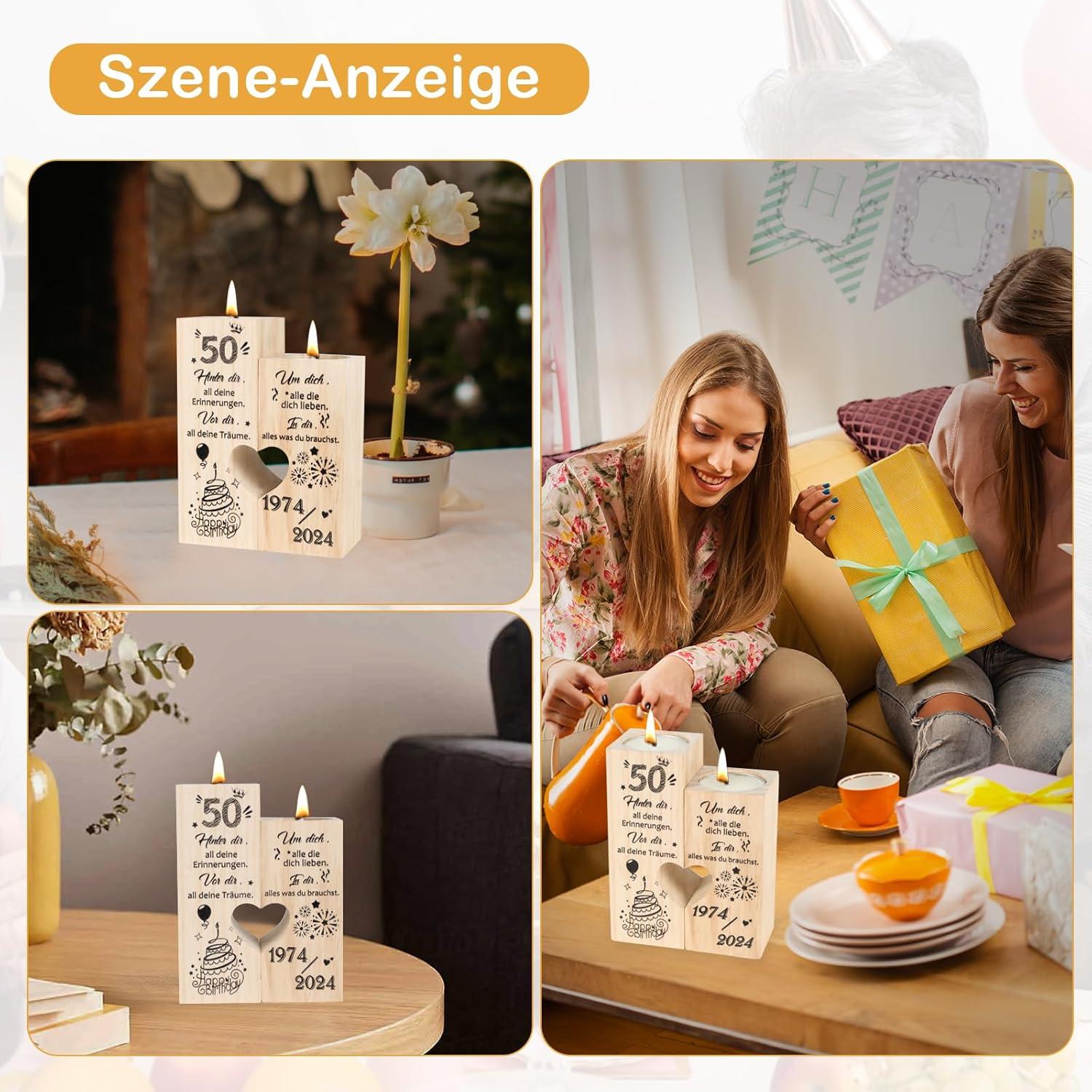 Holz Kerzenständer Personalisiert 50. Geburtstag Geschenk Frau Mann Schwester