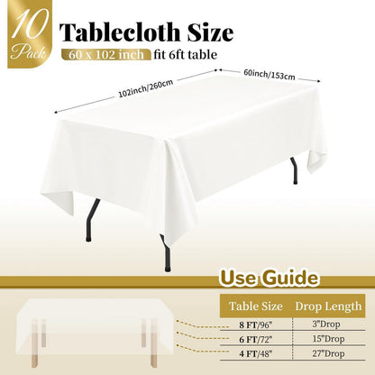 10x Elfenbeinfarbene Tischdecken 153x260cm – Rechteckig & Waschbar