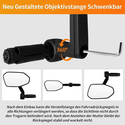 Fahrradspiegel 360° verstellbar – Klarer Echtglas-Rückspiegel
