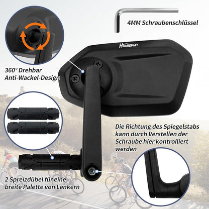 Fahrradspiegel 360° verstellbar – Klarer Echtglas-Rückspiegel