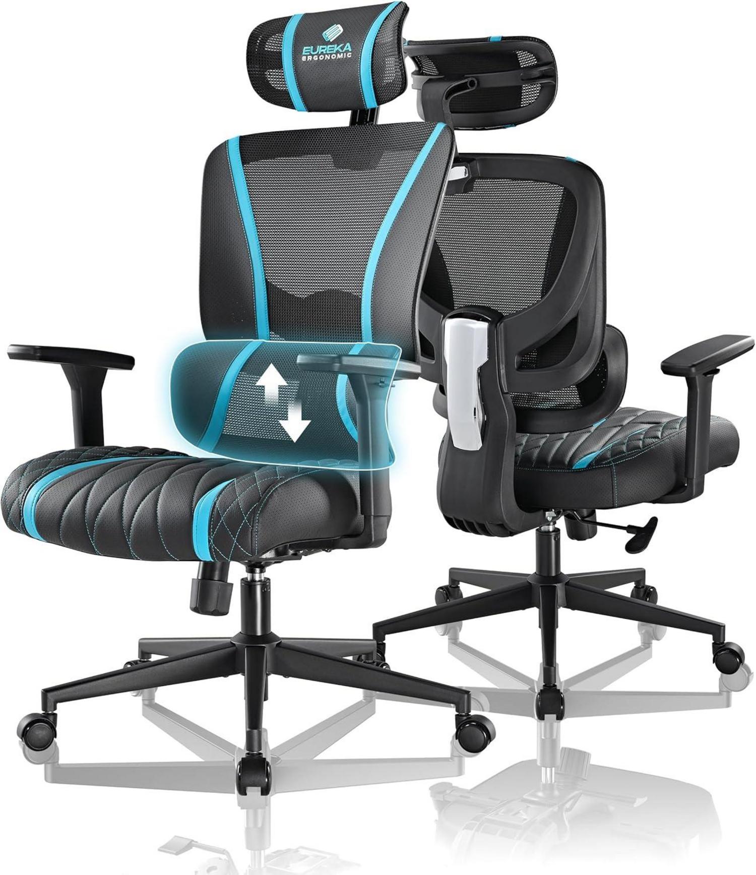 Gaming Stuhl mit Verstellbarer Lordosenstütze und Kopfstütze