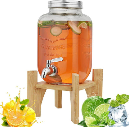 Getränkespender Glas 8L Bambusständer Edelstahl Zapfhahn